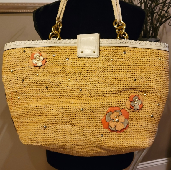 Coach Limited Edition Hamptons Editorial Weekend Straw Dragonfly Flower Tote 213 - Picture 7 of 17